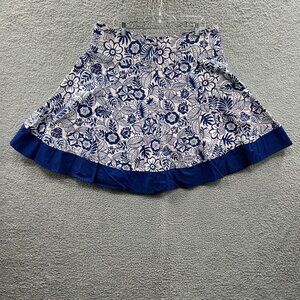 Jessica Womens Flare Skirt 16W Blue White Floral 100% Cotton Lined‎ Back Zip